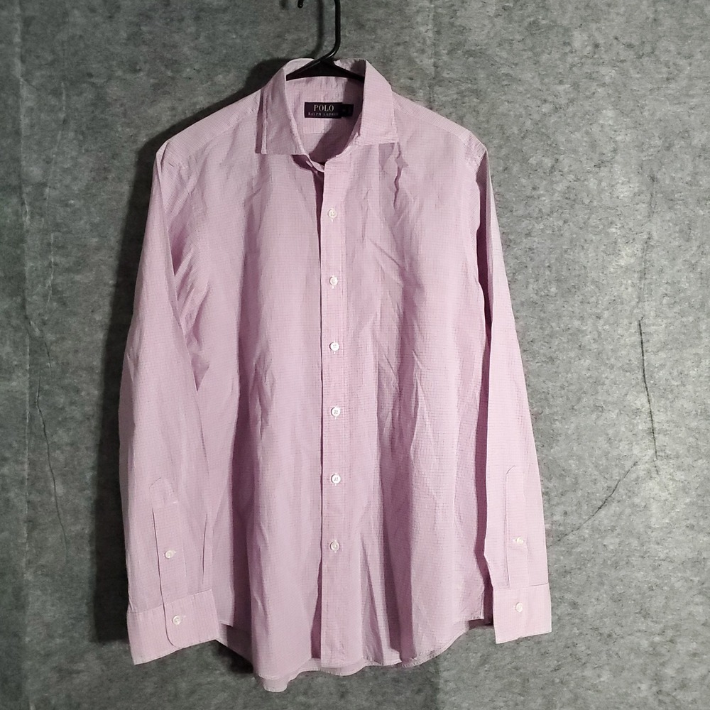 Polo Ralph Lauren Button Down Shirt Mens Medium Pink Gingham Long Sleeve Dress